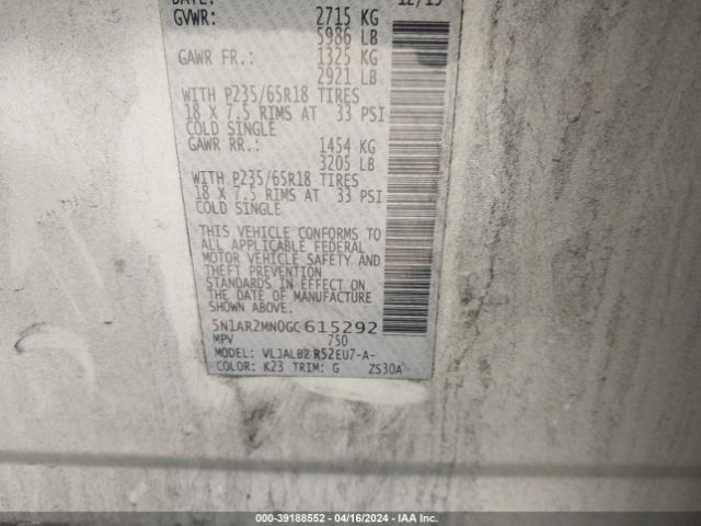 5N1AR2MN0GC615292 Nissan Pathfinder Platinum/s/sl/sv