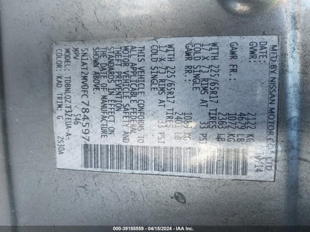 Nissan ROGUE SV 2015 5N1AT2MV0FC784597 Image 9