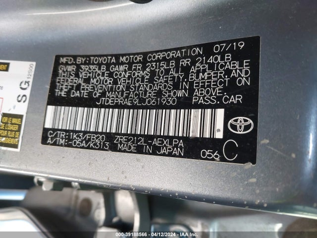 Toyota COROLLA LE 2020 JTDEPRAE9LJ061930 Image 9
