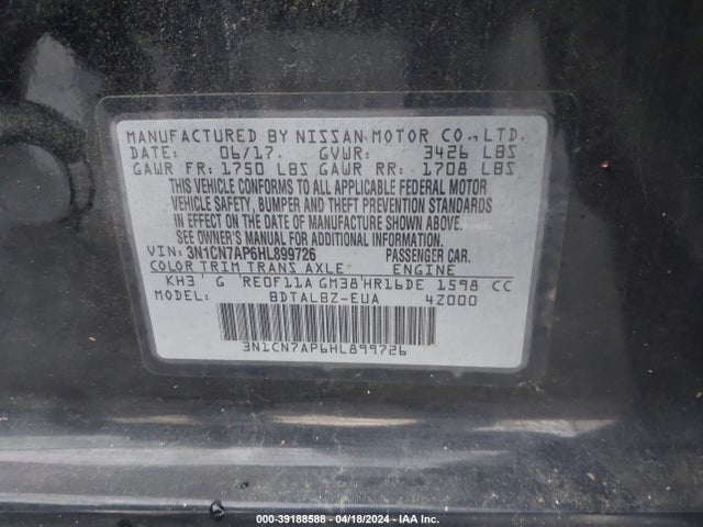 Nissan Versa 1.6 Sv 2017 3N1CN7AP6HL899726 Image 9