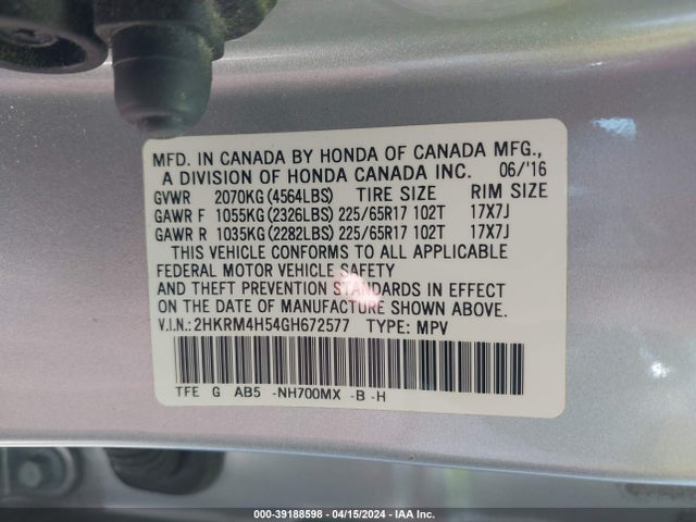 Honda CR-V EX 2016 2HKRM4H54GH672577 Image 9