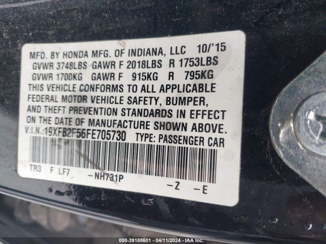 Honda Civic Lx 2015 19XFB2F56FE705730 Image 9