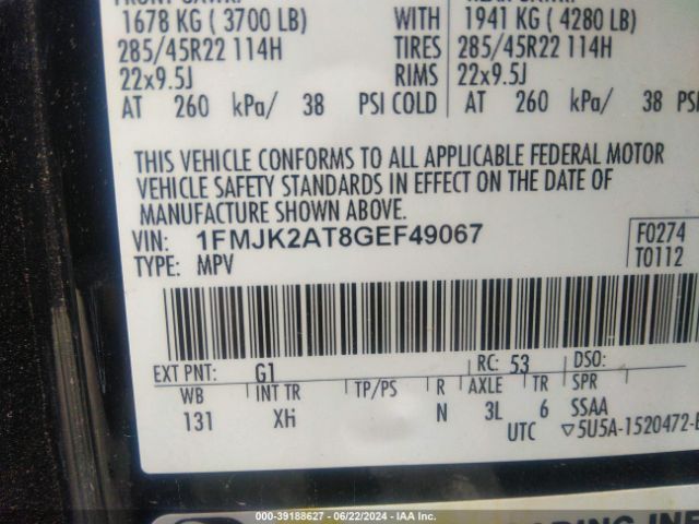 1FMJK2AT8GEF49067 Ford Expedition El Limited