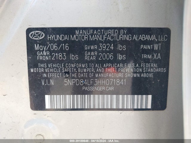 Hyundai ELANTRA SE 2017 5NPD84LF3HH071841 Image 9