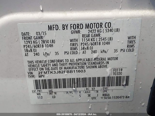 Ford EDGE SEL 2015 2FMTK3J82FBB11603 Image 9