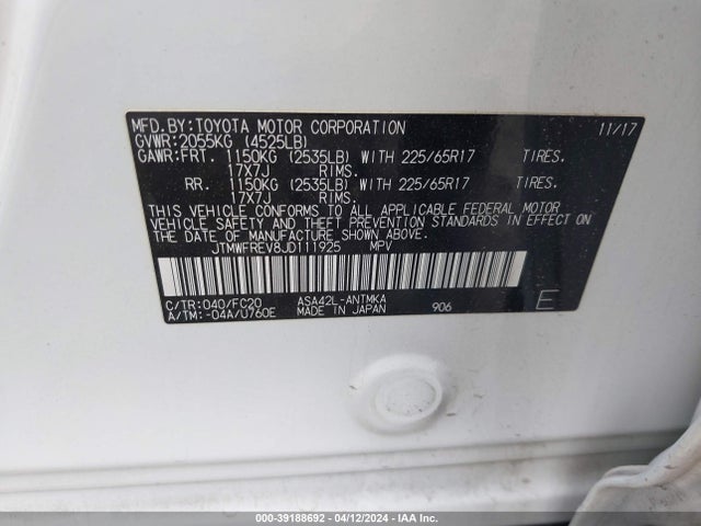 Toyota Rav4 Xle 2018 JTMWFREV8JD111925 Image 9