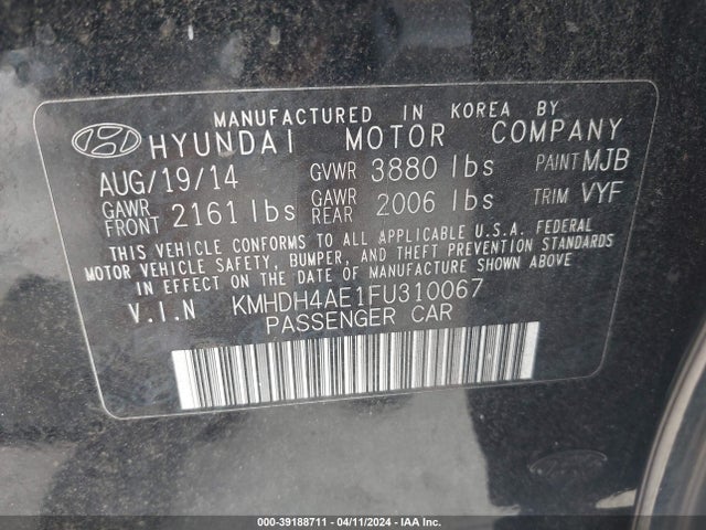 Hyundai ELANTRA SE 2015 KMHDH4AE1FU310067 Image 9