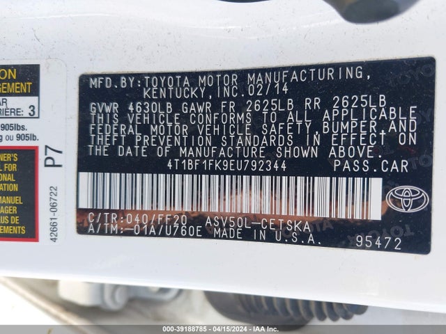 Toyota CAMRY SE 2014 4T1BF1FK9EU792344 Image 9
