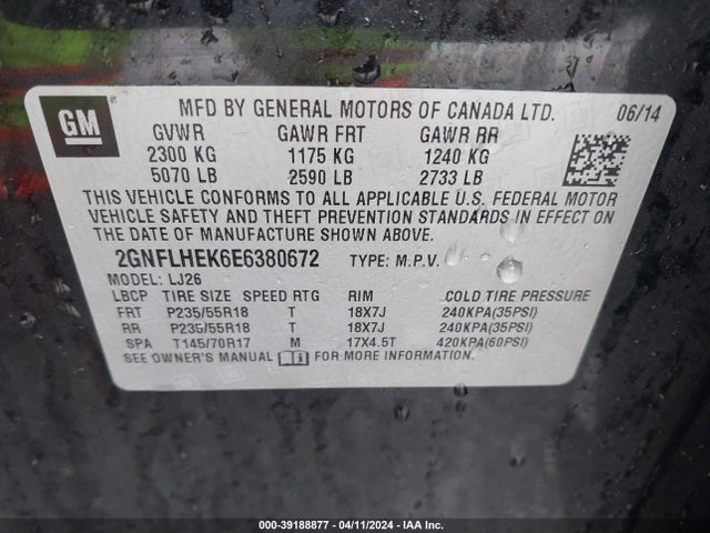 Chevrolet Equinox Ltz 2014 2GNFLHEK6E6380672 Image 9