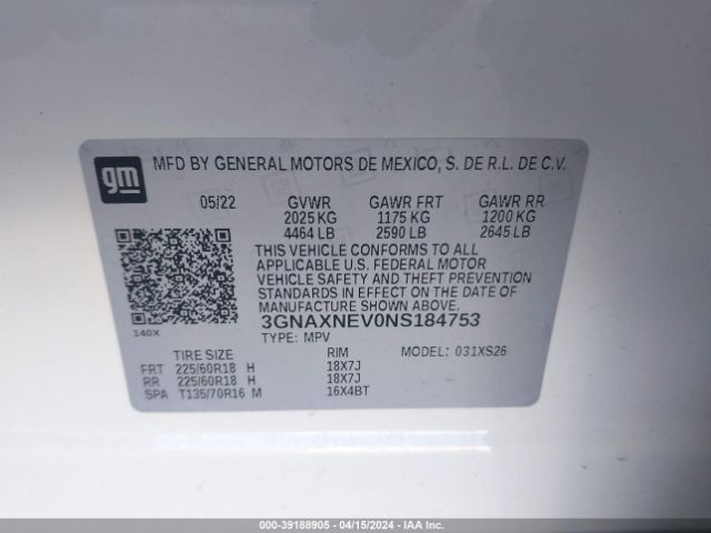 3GNAXNEV0NS184753 Chevrolet Equinox Fwd Premier