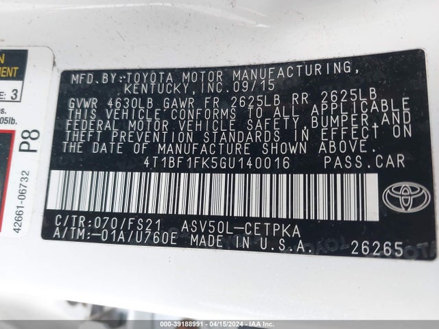 Toyota CAMRY SE 2016 4T1BF1FK5GU140016 Image 9