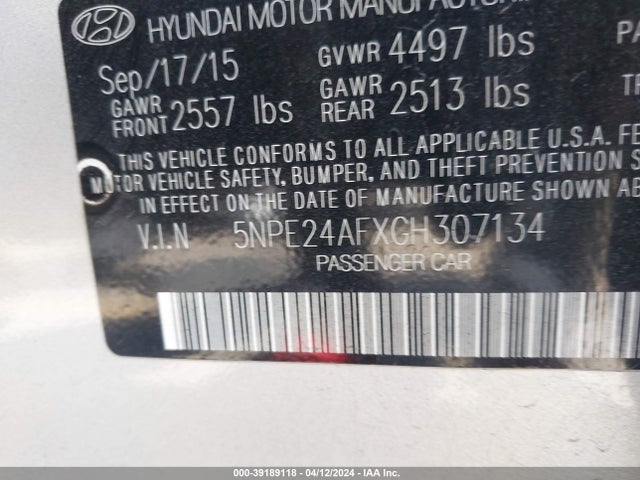 Hyundai SONATA SE 2016 5NPE24AFXGH307134 Image 9