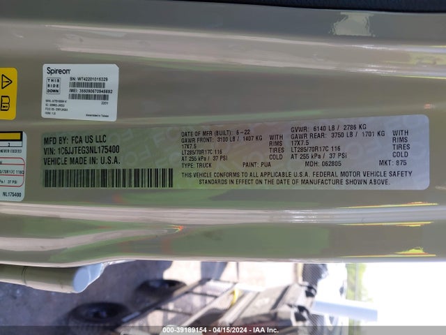 Jeep Gladiator Mojave 4x4 2022 1C6JJTEG3NL175400 Image 9