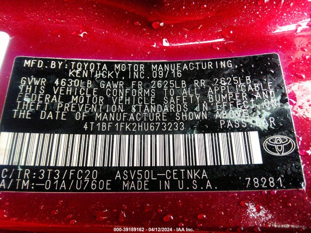 Toyota CAMRY LE 2017 4T1BF1FK2HU673233 Image 9