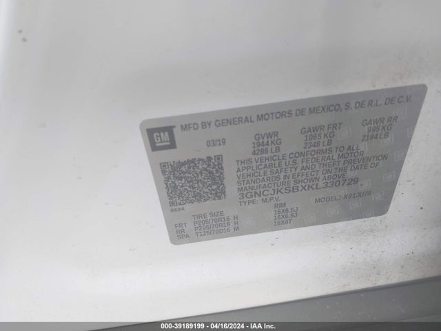 Chevrolet TRAX LS 2019 3GNCJKSBXKL330729 Image 9