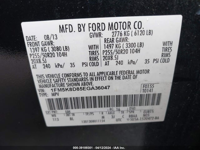 Ford EXPLORER XLT 2014 1FM5K8D85EGA36047 Image 9