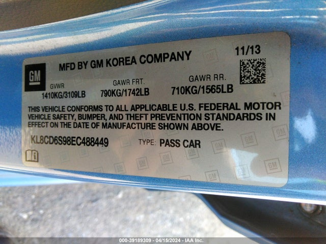 Chevrolet Spark 1lt Auto 2014 KL8CD6S98EC488449 Image 9