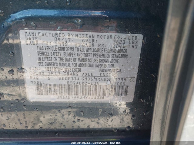 Nissan SENTRA SV 2017 3N1AB7AP0HY313038 Image 9