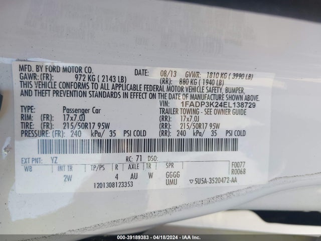 Ford FOCUS SE 2014 1FADP3K24EL138729 Image 9