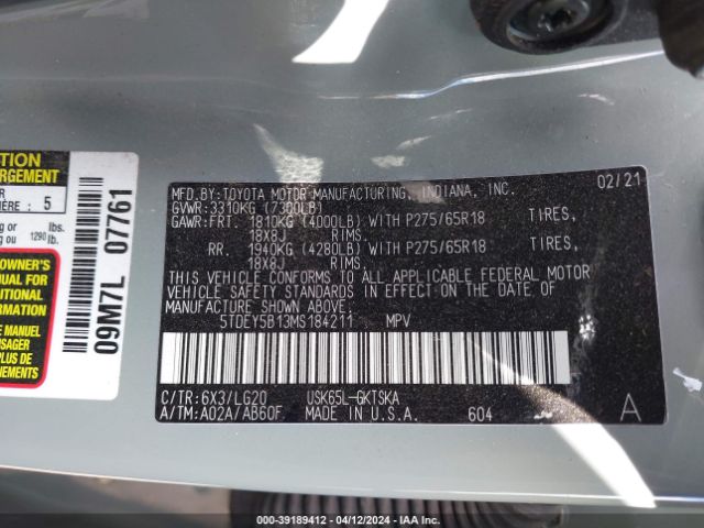5TDEY5B13MS184211 Toyota Sequoia Trd Pro