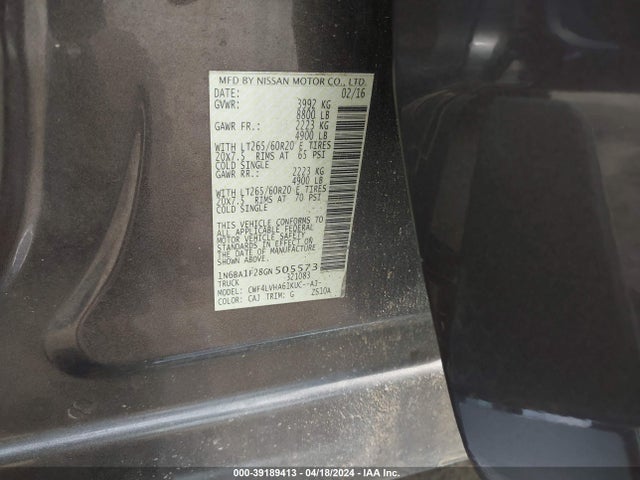 1N6BA1F28GN505573 Nissan Titan Xd Sl Diesel