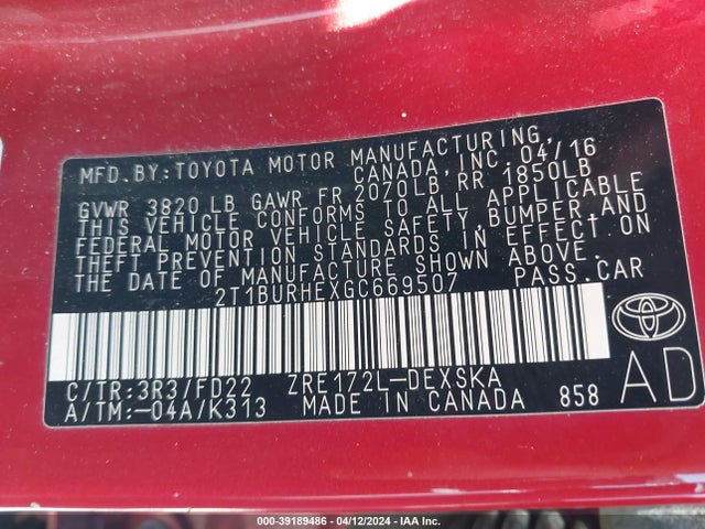 Toyota Corolla S Plus 2016 2T1BURHEXGC669507 Image 9
