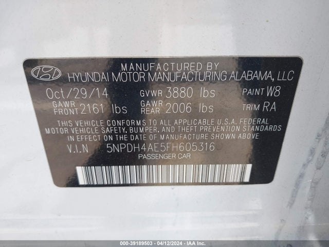Hyundai ELANTRA SE 2015 5NPDH4AE5FH605316 Image 9
