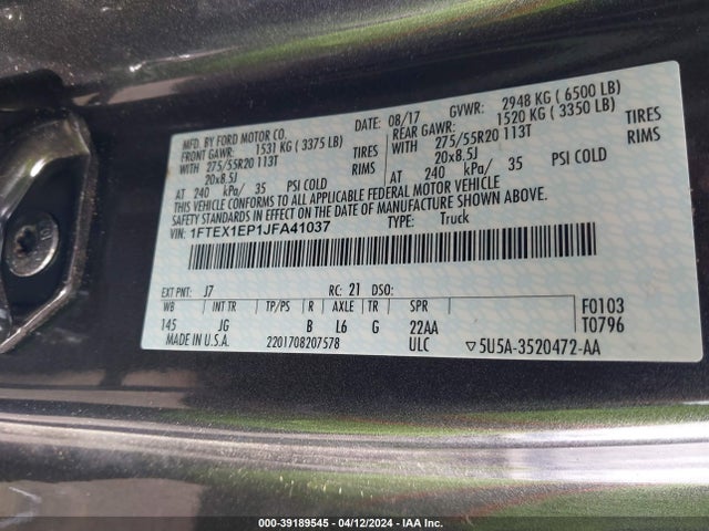 Ford F-150 Xl 2018 1FTEX1EP1JFA41037 Image 9
