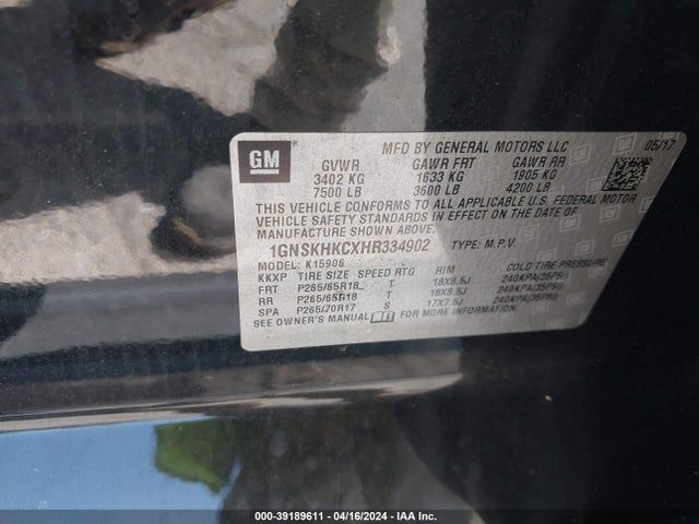 Chevrolet Suburban Lt 2017 1GNSKHKCXHR334902 Image 9