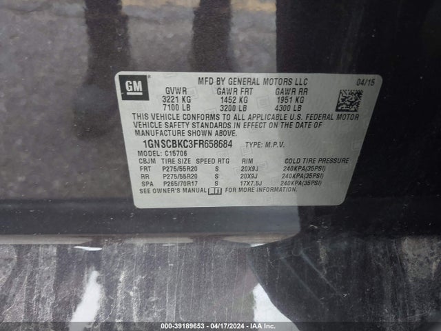 Chevrolet Tahoe Lt 2015 1GNSCBKC3FR658684 Image 9