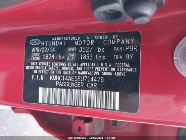 KMHCT4AE5EU714479 Hyundai ACCENT GLS