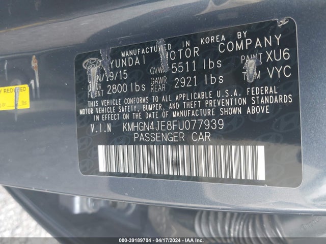 Hyundai Genesis 3.8 2015 KMHGN4JE8FU077939 Image 9