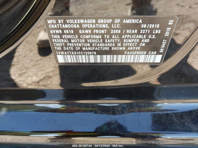 1VWAT7A31FC120679 Volkswagen Passat 1.8t Limited Edition