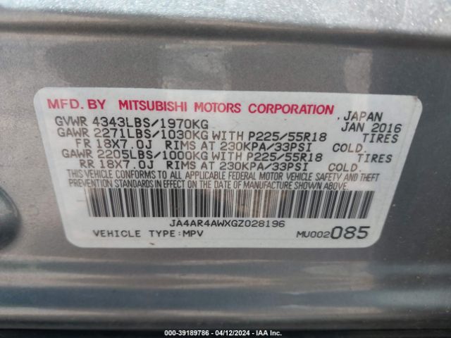 JA4AR4AWXGZ028196 Mitsubishi Outlander Sport 2.4 Gt
