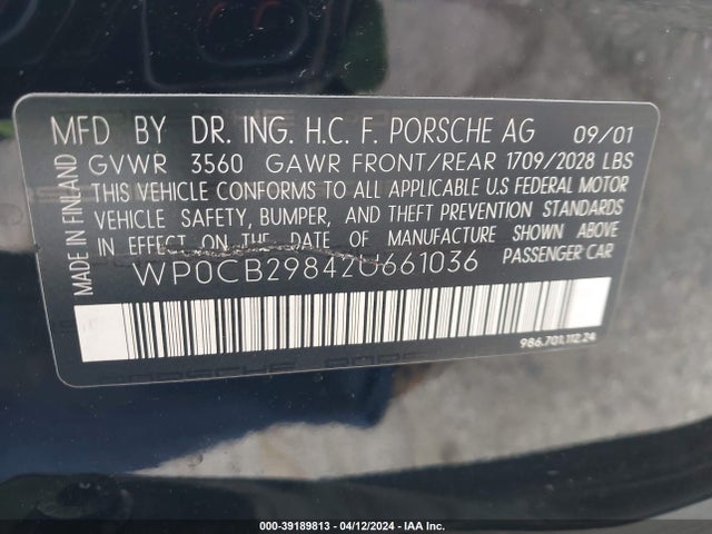 2002 PORSCHE BOXSTER WP0CB29842U661036 Photo 8