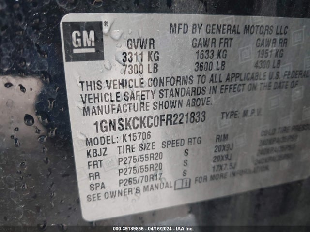 Chevrolet Tahoe Ltz 2015 1GNSKCKC0FR221833 Image 9
