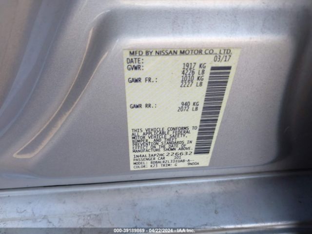 1N4AL3AP2HC226632 Nissan Altima 2.5 Sl