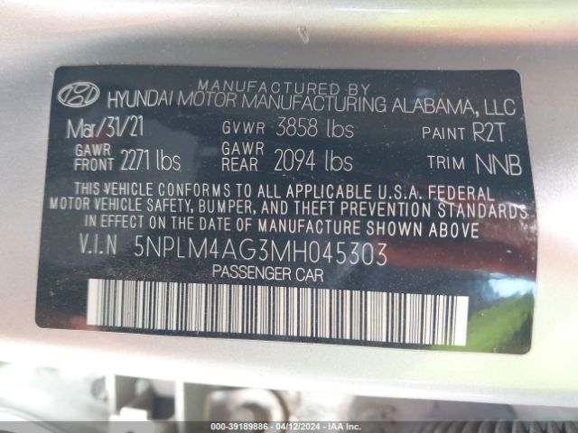 5NPLM4AG3MH045303 Hyundai ELANTRA SEL