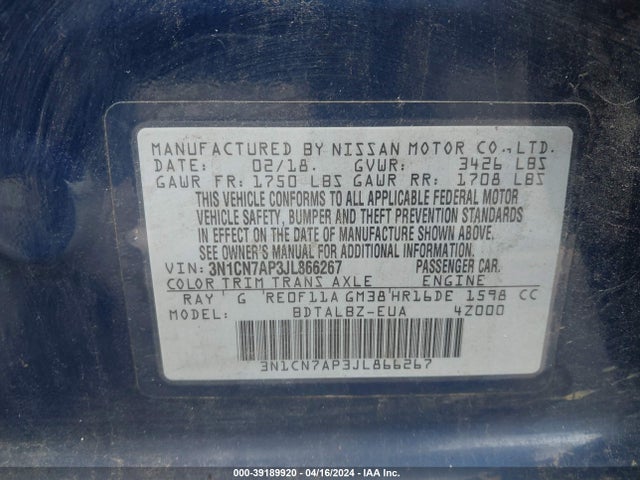 Nissan Versa 1.6 Sv 2018 3N1CN7AP3JL866267 Image 9