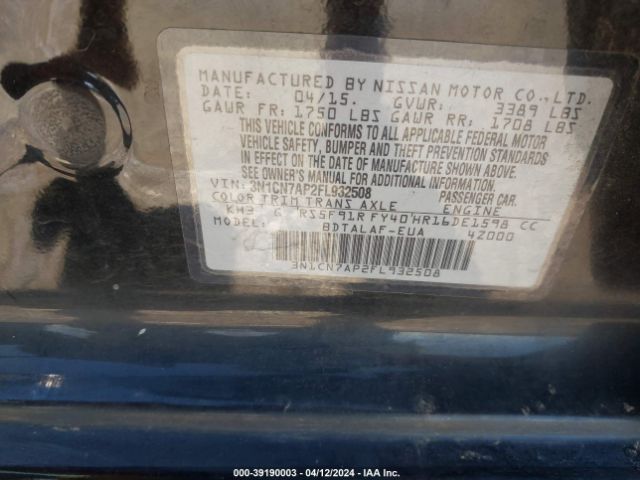 3N1CN7AP2FL932508 Nissan Versa 1.6 S
