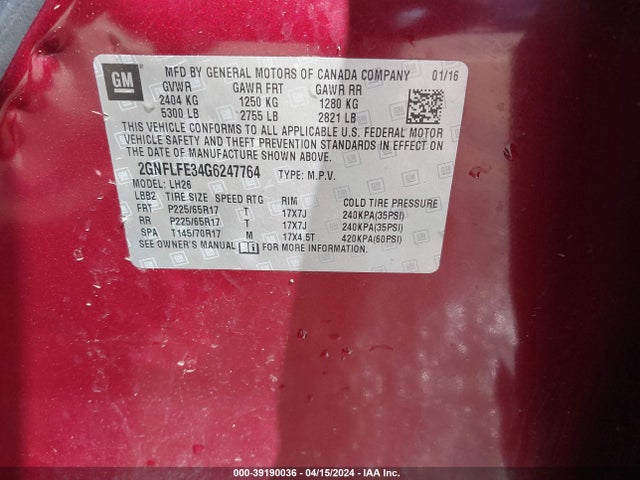 Chevrolet EQUINOX LT 2016 2GNFLFE34G6247764 Image 9
