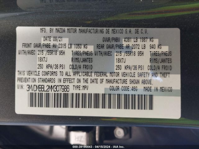 3MVDMBBL2MM307986 Mazda Cx-30 Select
