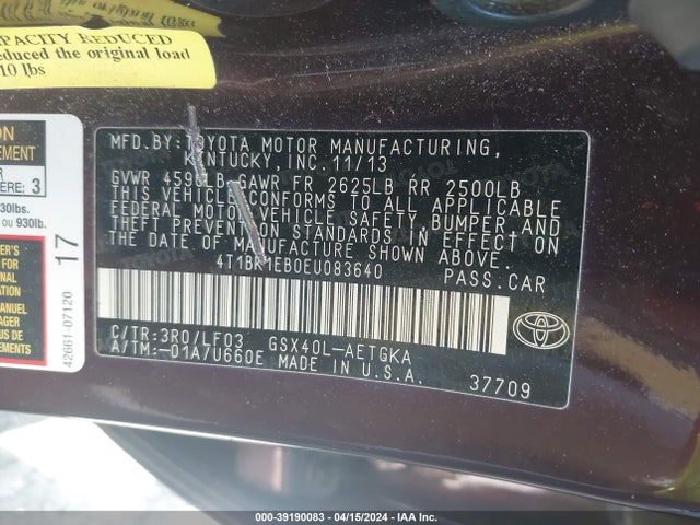 Toyota Avalon Xle Premium 2014 4T1BK1EB0EU083640 Image 9