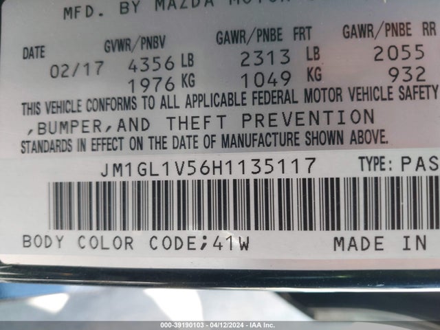 JM1GL1V56H1135117 Mazda Mazda6 Touring
