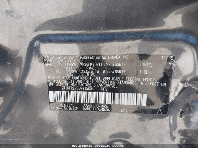 Toyota Rav4 Xle 2016 2T3RFREV5GW415805 Image 9