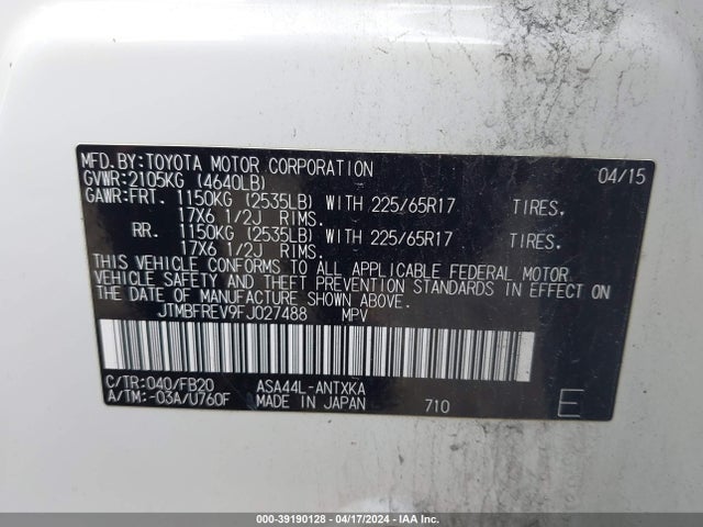 Toyota RAV4 LE 2015 JTMBFREV9FJ027488 Image 9