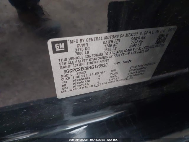 Chevrolet Silverado 1500 1lz 2017 3GCPCSEC9HG128930 Image 9