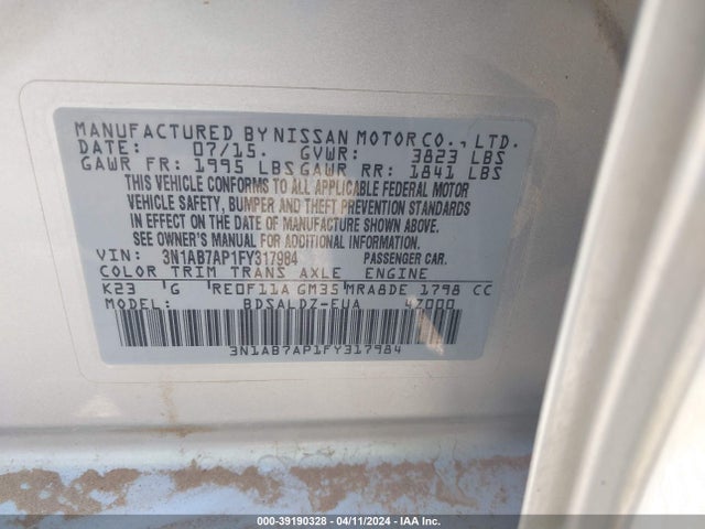 Nissan SENTRA SV 2015 3N1AB7AP1FY317984 Image 9