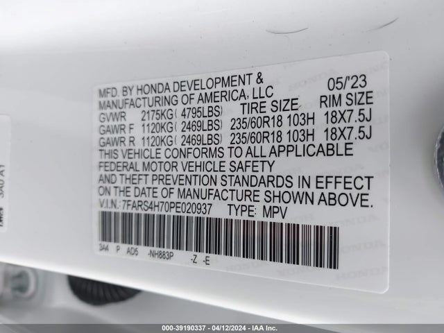 Honda Cr-v Ex-l Awd 2023 7FARS4H70PE020937 Image 9
