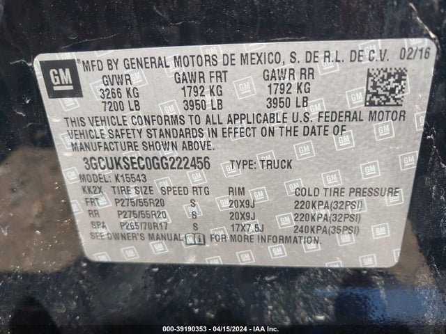 Chevrolet Silverado 1500 1lz 2016 3GCUKSEC0GG222456 Image 9